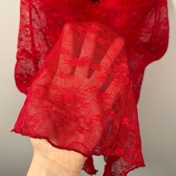 APT. 9 Red Allover Lace Lined Cups Babydoll Nightie Dress Women's Large - Picture 3 of 6